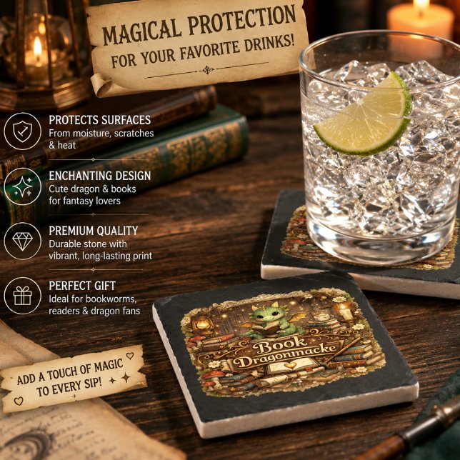 Cute Dragon Book Lover Coaster Set | Fantasy Readi (Creator Uploaded)