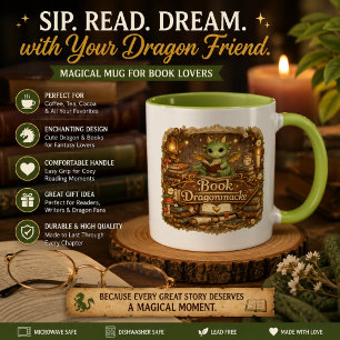 Cute Dragon Book Lover Coffee Mug Fantasy Readin