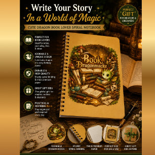 Cute Dragon Book Lover Spiral Notebook Fantasy R
