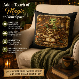 Cute Dragon Book Lover Throw Pillow Fantasy Read