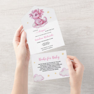 Cute Dragon Books for Baby All In One Invitation