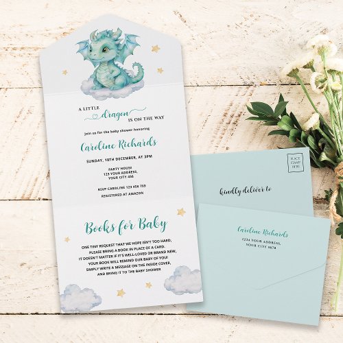 Cute Dragon Books for Baby All In One Invitation