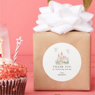 Cute Dragon Castle Birthday Party Thank You Classic Round Sticker