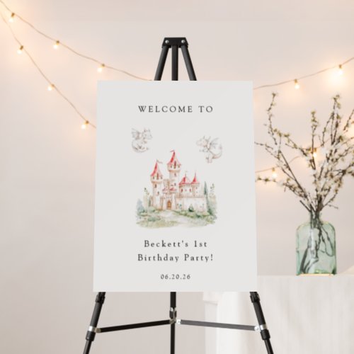 Cute Dragon Castle Birthday Party Welcome Sign