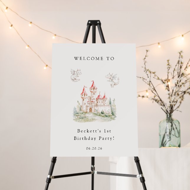 Cute Dragon Castle Birthday Party Welcome Sign (In Situ (Stand))