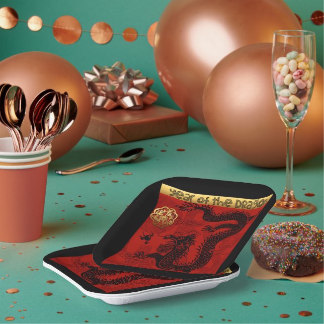 Cute Dragon Chinese Year 2024 Zodiac Birthday PP Paper Plates (Multi)