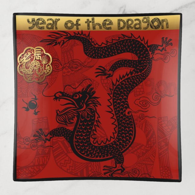Cute Dragon Chinese Year Zodiac Birthday Square TT Trinket Tray (Front)