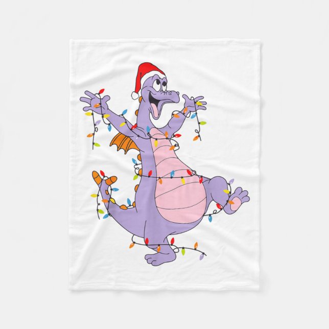 Cute Dragon Christmas Lights Santa Hat Animal Men  Fleece Blanket (Front)