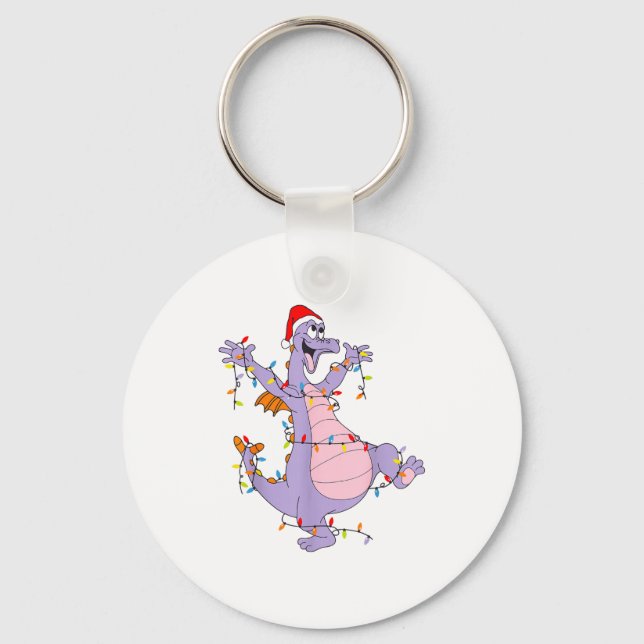 Cute Dragon Christmas Lights Santa Hat Animal Men  Keychain (Front)