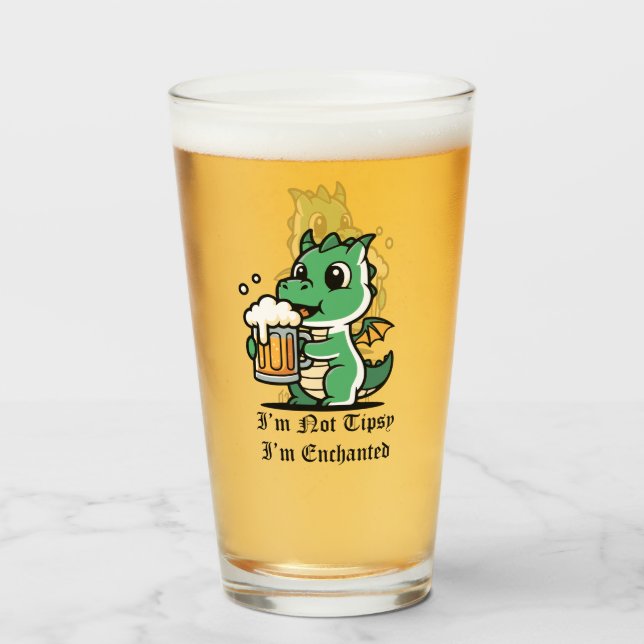 Cute Dragon Drinking Beer Glass (Front Filled)