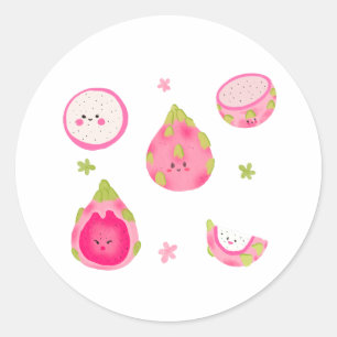 Cute Dragon Fruit Illustration – Kawaii Pitaya Classic Round Sticker