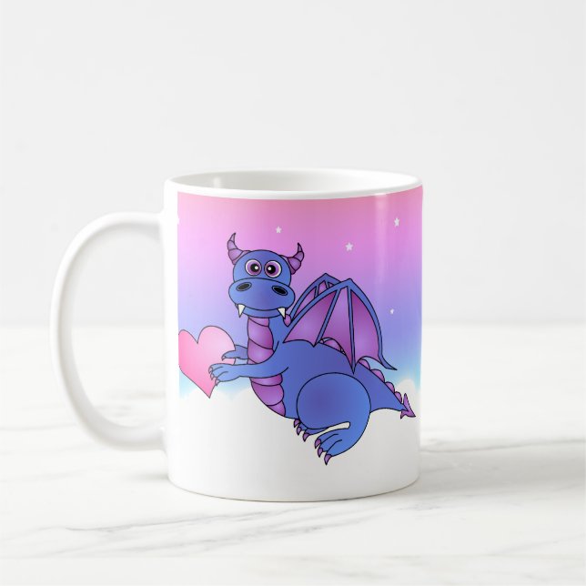 Cute Dragon Heart Mug Blue - Pink -Purple (Left)