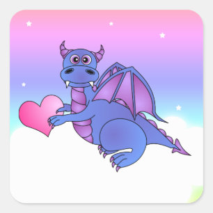 Cute Dragon Heart Stickers Blue - Pink -Purple