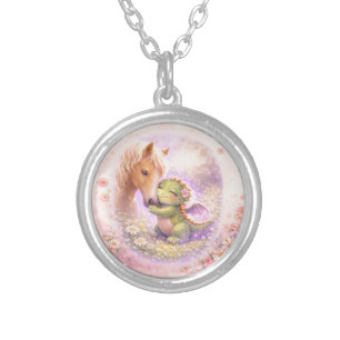 Cute Dragon & Horse Silver Plated Necklace
