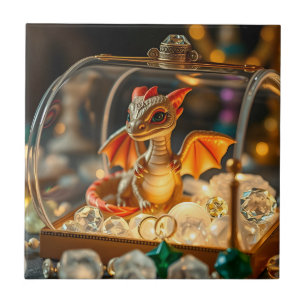 Cute Dragon in a Jewelry Box Ceramic Tile