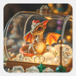 Cute Dragon in a Jewelry Box Square Sticker