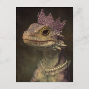 Cute Dragon in Purple Crown and Pearls Postcard