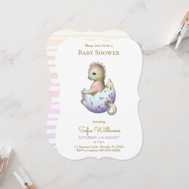 Cute dragon invitation for baby shower. (Front/Back In Situ)