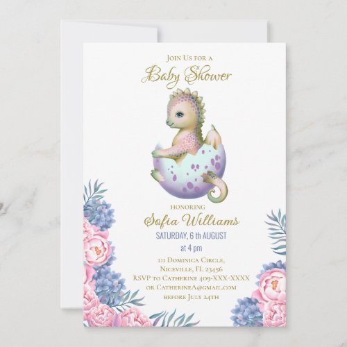 Cute dragon invitation for baby shower birthday