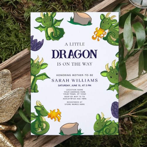 Cute Dragon Is On The Way Gender Neutral Shower Invitation