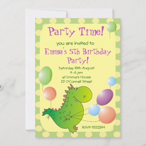 Cute Dragon Kids Party InvitationChildrens Party Invitation