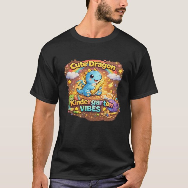 Cute Dragon Kindergarten Vibes – Fun Preschool Din T-Shirt (Front)