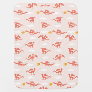 Cute Dragon Pattern Kids Name Fleece Blanket