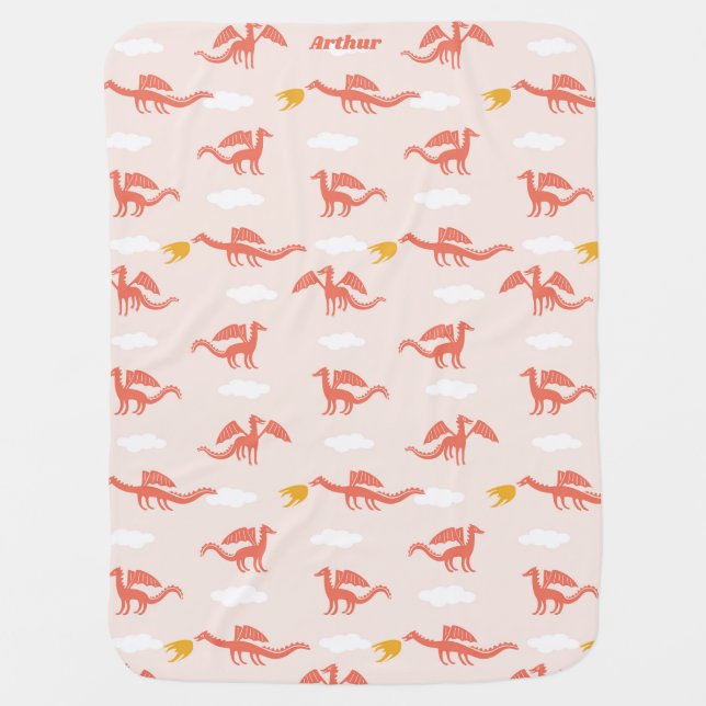 Cute Dragon Pattern Kids Name Fleece Blanket (Front)