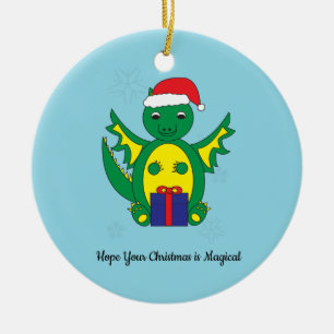 Cute Dragon Santa Snowflake Christmas Personalize Ceramic Ornament