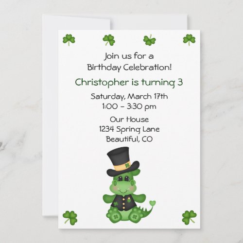 Cute Dragon St Patricks Day Birthday Invite Boys