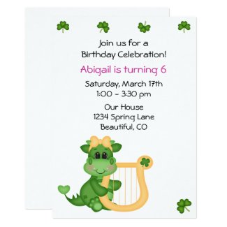 Cute Dragon St Patrick's Day Birthday Invite Girls
