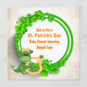 Cute Dragon St Patrick's Day Girls Baby Shower Invitation