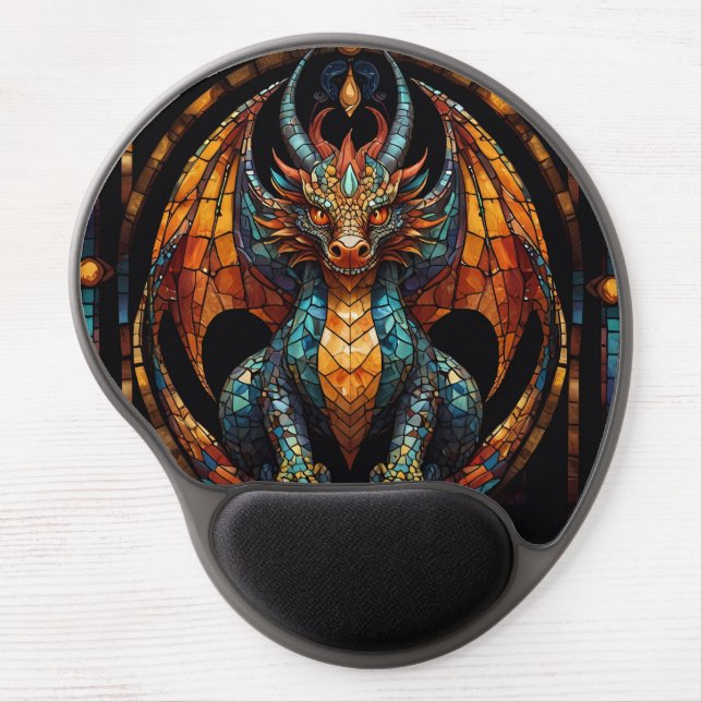 Cute Dragon Stained Glass Mosaic Design Gel Mouse Pad (Front)