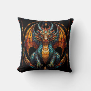 Cute Dragon Stained Glass Mosaic Design Throw Pillow