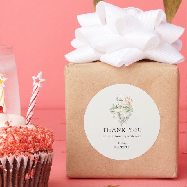 Cute Dragon Theme Birthday Party Thank You Classic Round Sticker (Party)