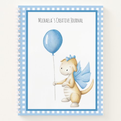 Cute Dragon with Balloon Blue Plaid Creative  Notebook