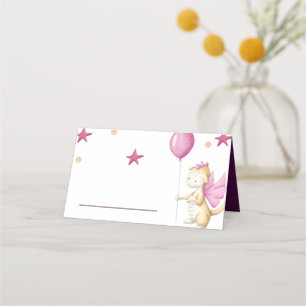 Cute Dragon with Balloon Girl Baby Shower Place Card