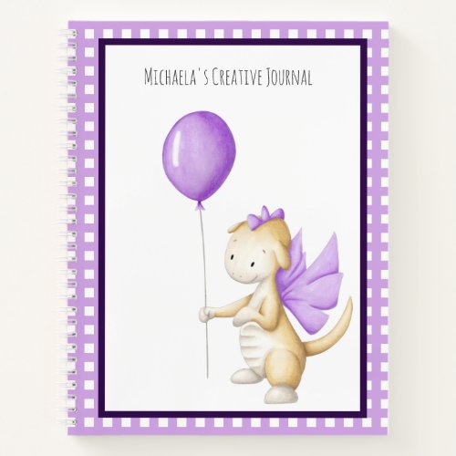 Cute Dragon with Balloon Purple Plaid Creative Notebook