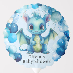 Cute Dragon with Blue Balloons Boy Baby Shower