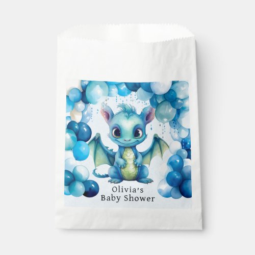 Cute Dragon with Blue Balloons Boy Baby Shower Favor Bag