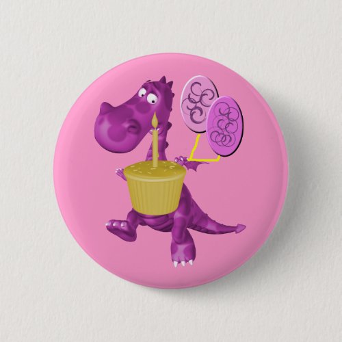 Cute Dragon With Cupcake Button