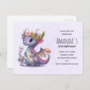 Cute Dragon with Elegant Crown Birthday Invitation Postcard