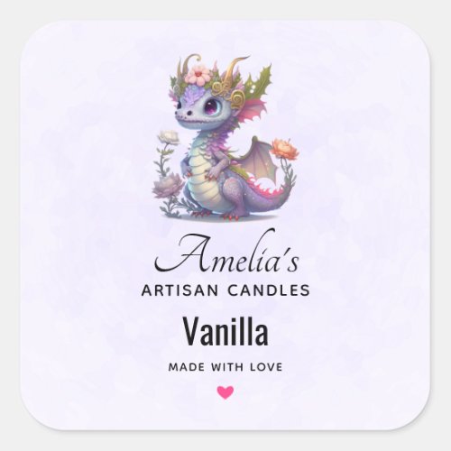 Cute Dragon with Elegant Crown _  Candle Business Square Sticker
