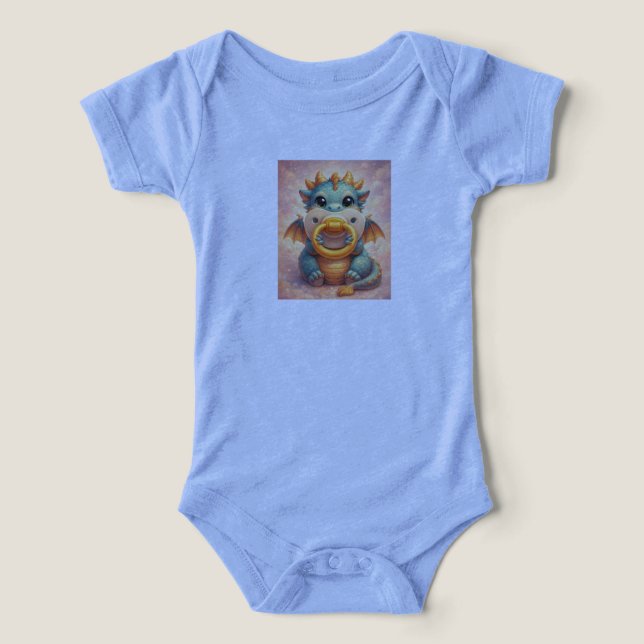 cute Dragon with Pacifier - Baby Bodysuit  (Design Front)
