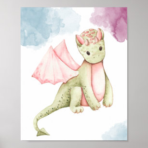 Cute Dragon with Pink Wings Display Poster