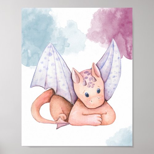 Cute Dragon with Purple Wings Display Poster