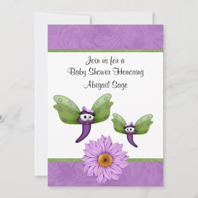 Cute Dragonflies and Flower Baby Shower Invitation (Front)