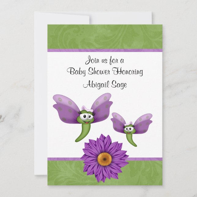 Cute Dragonflies and Flower Baby Shower Invitation (Front)