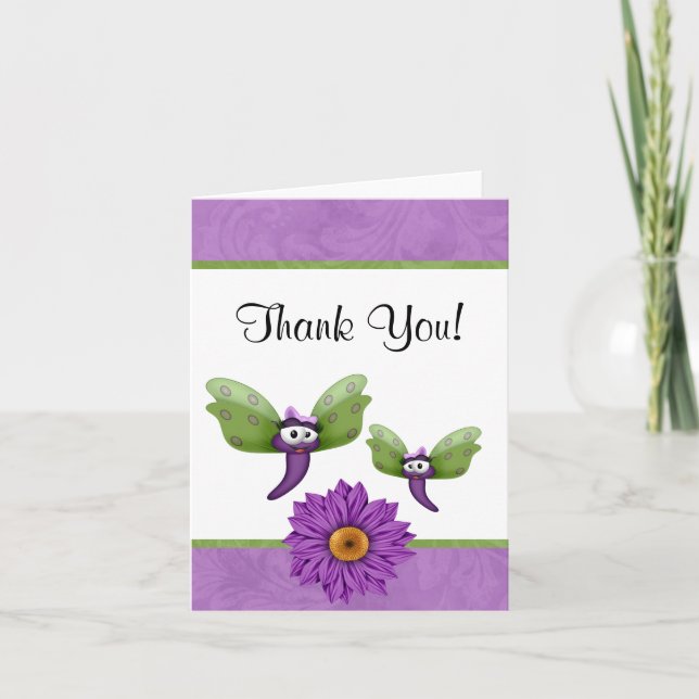 Cute Dragonflies and Flower Thank You Card (Front)