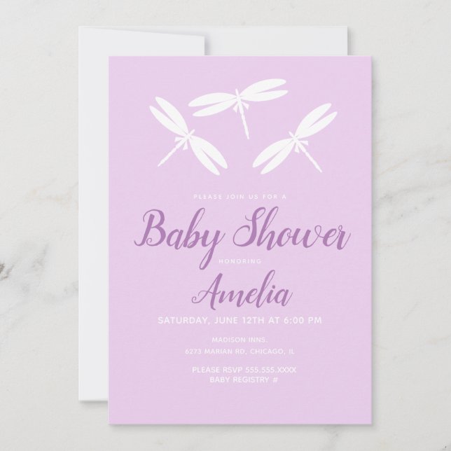 Cute Dragonflies  Violet Baby Shower   Invitation (Front)